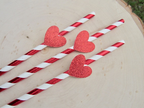 Red Valentine Heart Birthday Party Straws, Heart Party Straws, Heart Party Decorations, Valentine Straws, Valentine's Day Straws Il_570xn