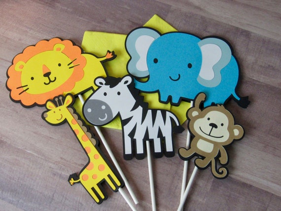 Jungle Safari Elephant Monkey Lion Zebra Birthday Party Centerpiece Set, Safari Shower, Jungle Party, Jungle Baby Shower Il_570xn
