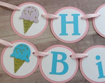 Summer Birthday Banner, Ice Cream Birthday, Ice cream Party Theme, Ice Cream Banner, Ice Cream Birthday Decorations