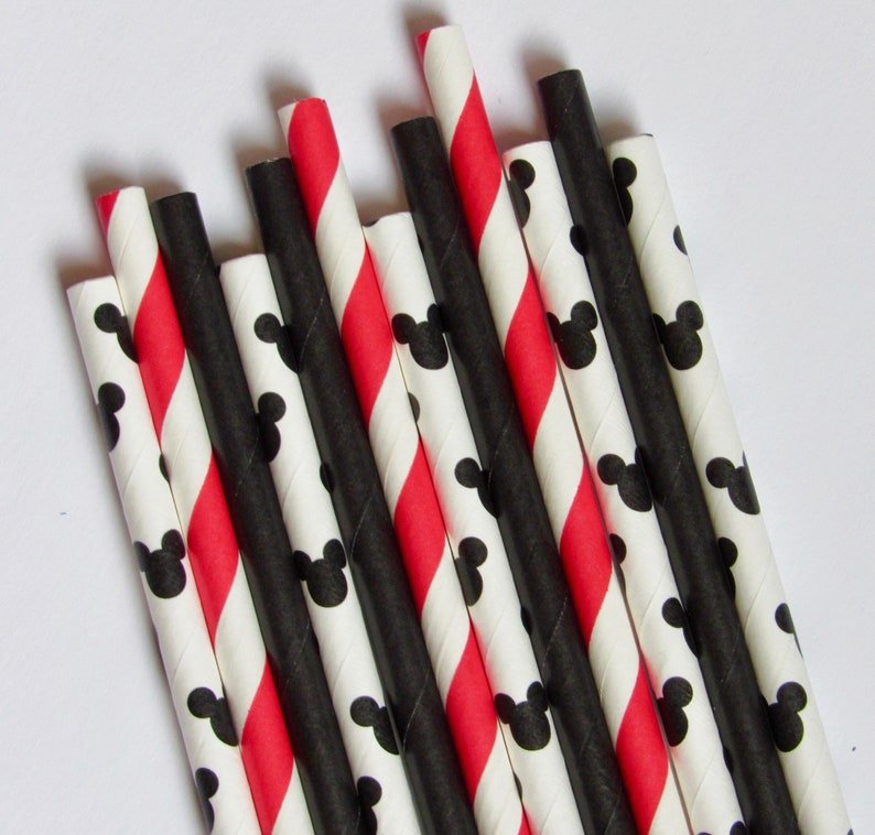 Mickey Ear Straws, Mouse Party Straws, Black and Red Party Straws, Mouse Party Straws, Boy Themed Party Straws image 1