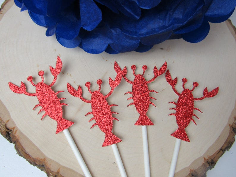 Lobster Cupcake Toppers, Lobster Themed Birthday Party, Lobster Decoration, Clam Bake Decor image 1