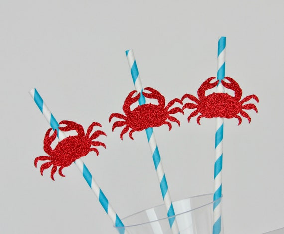 Crab Party Straws, Summer Party Straws, Crab Party Decorations, Summer Party Theme, Crab Straws Il_570xn