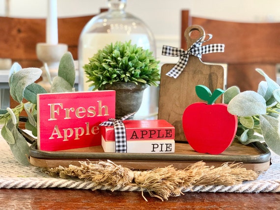 Wooden Apple Decor, Apple pie book stack, fall book stack, Farmhouse Decor, Fall Decor, Wooden Apple, Fall Decor Il_570xn