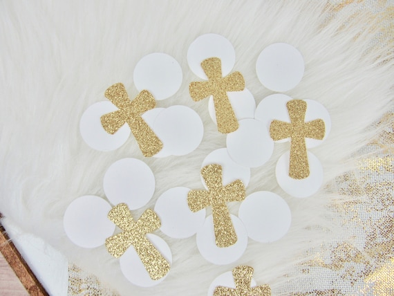 225 Gold Cross Confetti, Baptism Decor, Christening Decor, Gold and White Cross Confetti, Gold Cross Confetti, Cross Table Scatter Baptism Il_570xn
