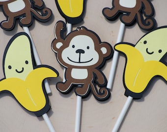 Monkey and Banana Safari Cupcake Toppers, Party Decorations