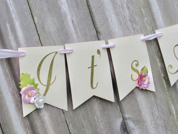 It S A Girl Flower Name Banner Baby Shower Banner Pink And Gold