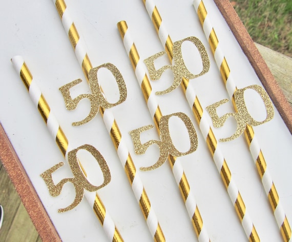 Gold 50th Birthday Decorations, Fifty and Fabulous, 50th Birthday Straws, Fifty Birthday Decor, Party Straws Il_570xn