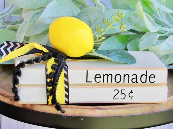 Lemonade Book Stack, Lemon Faux Book Stack, Spring Tray Decor, Shabby Chick Il_570xn