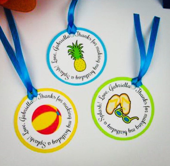 Summer Pool Birthday Party Favor Tags, Party Favors, Goodie Bag Tags, Set of 12, Treat Bag Tags, Summer Pool Party Favors Il_570xn