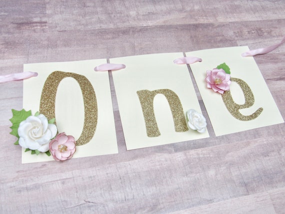 Baby Girl Pink and Gold Flower High Chair Banner Birthday Banner, One Banner. High Chair Banner. 1st Birthday Party Decor Il_570xn