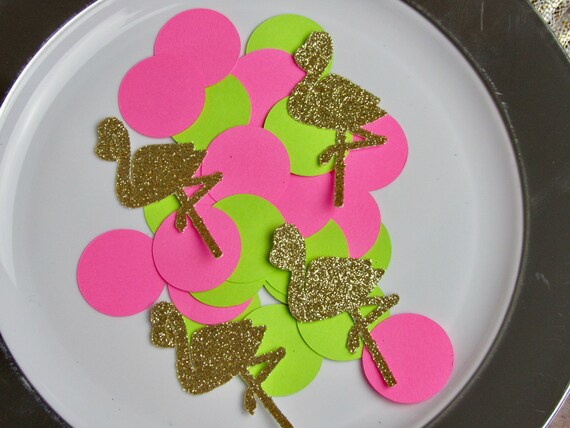 225 Piece Flamingo Pink And Lime Green Party Confetti Etsy