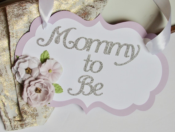 Mommy To Be Flowers Purple And Silver Baby Shower Chair Sign