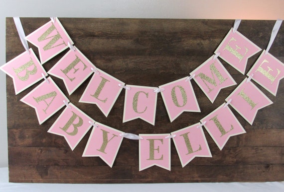 Welcome Baby Cream, Pink and Gold Banner, Baby Shower Banner, Pink Decorations, Baby Shower Banner, Welcome Baby, Baby Girl Banner Il_570xn