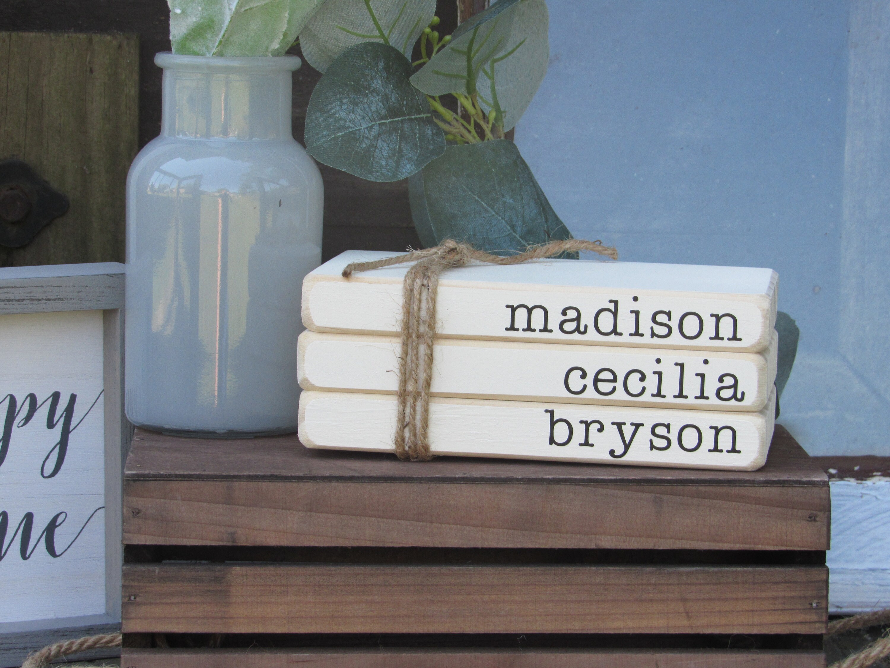 Personalized Faux Wood Book Stack: Farmhouse Tiered Tray Decor - Etsy