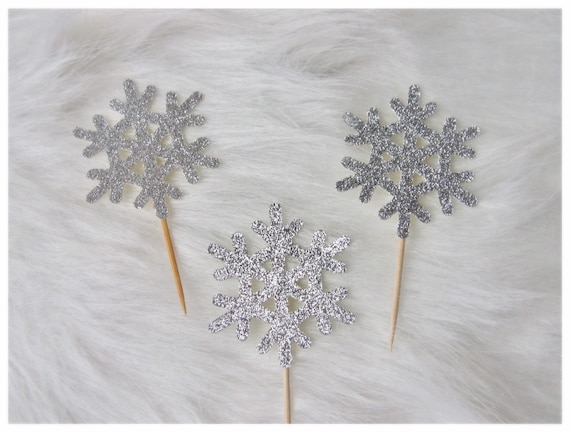 Winter Silver Snowflake Cupcake Toppers, Snowflake Toppers, Snowflake Party, Snowflake Baby Shower, Winter Party Il_570xn