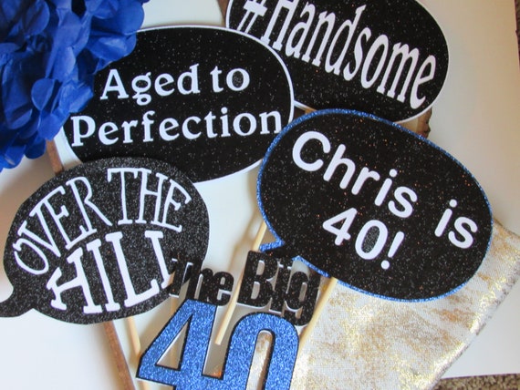40th Black And Blue Birthday Party Photo Props Photo Booth Props