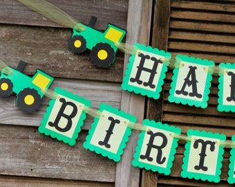 Green Tractor Birthday Banner, Farm Birthday Banner, Tractor Birthday Party Banner, Barnyard Party Banner, Barnyard Birthday Decorations