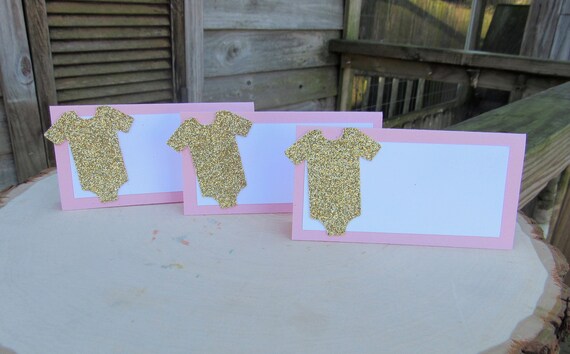 Baby Gold Shower Food Table Cards Pink Onesie Food Cards Baby