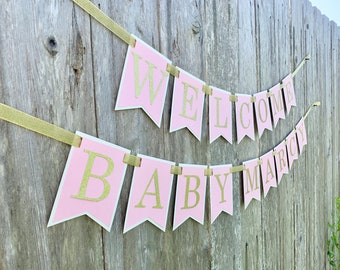 Welcome Baby Banner, Baby Shower Banner, Pink Decorations, Baby Shower Banner, Welcome Baby, Baby Girl Banner