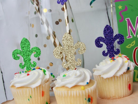 Nola Mardi Gras Cupcake Toppers Fleur De Lis Cupcake Toppers Etsy