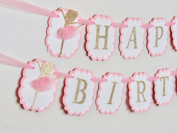 Ballerina Happy Birthday Banner, Ballerina Theme Party, Dance Theme Decor, Ballerina Party Decorations, Personalized Birthday Banner Il_570xn