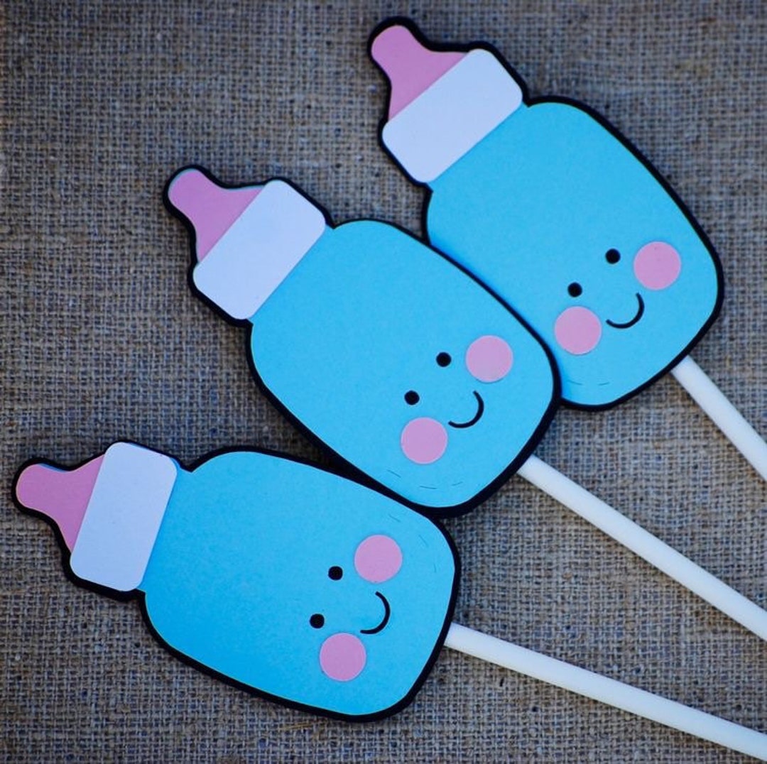 Baby Shower Cupcake Toppers, Baby Bottle Cupcake Toppers, Bottle Party ...