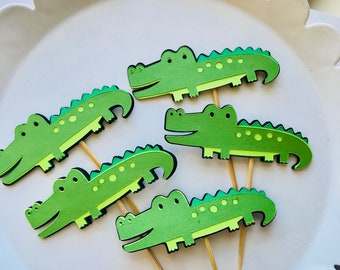 Alligator Birthday Party Cupcake Toppers, Alligator Birthday Theme, Zoo Jungle Party, Safari Birthday