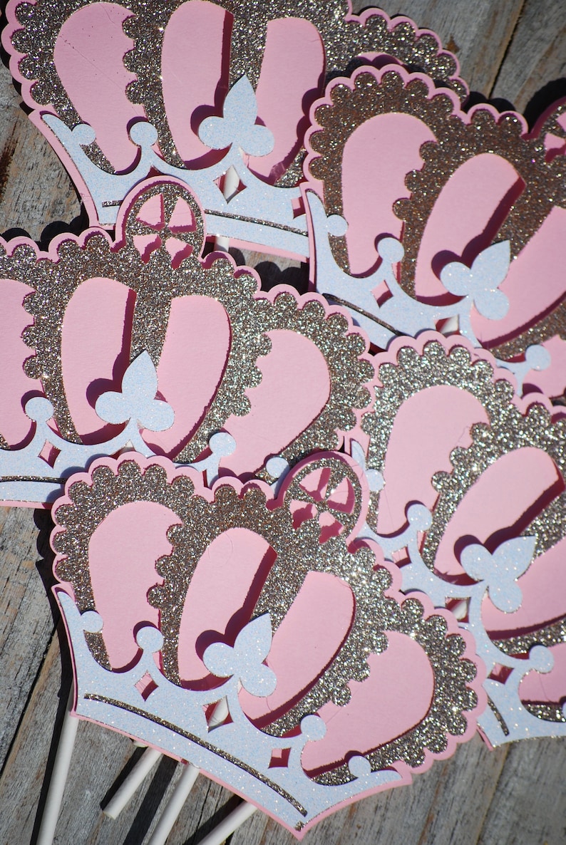 Baby Girl Shower Baby Shower Centerpiece Baby Girl Pink and Gold Crown Centerpiece Sticks Baptism Decor Baby 1st Birthday Decor