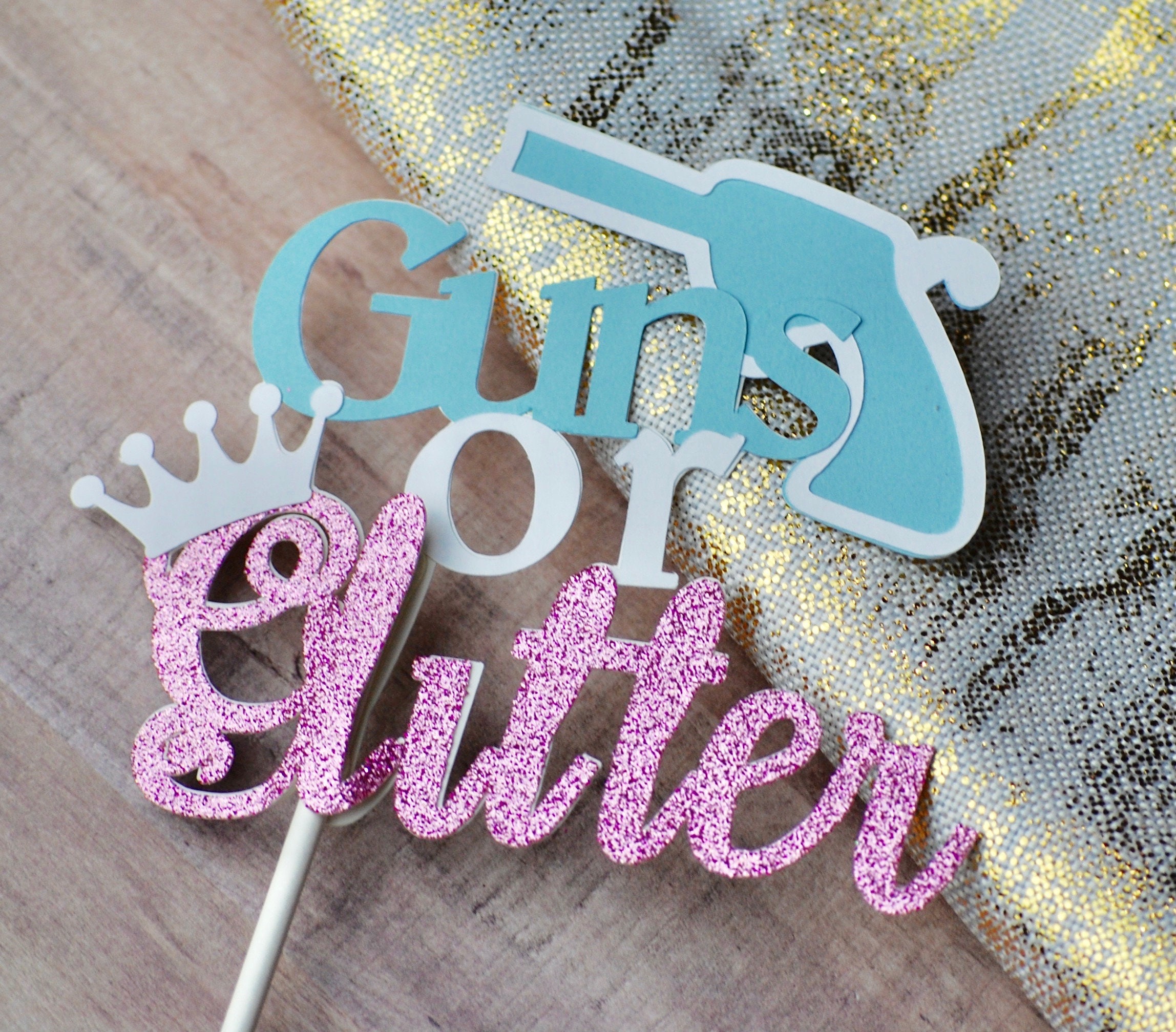 Guns or Glitter Baby Gender Reveal Cake Topper Baby Shower Etsy