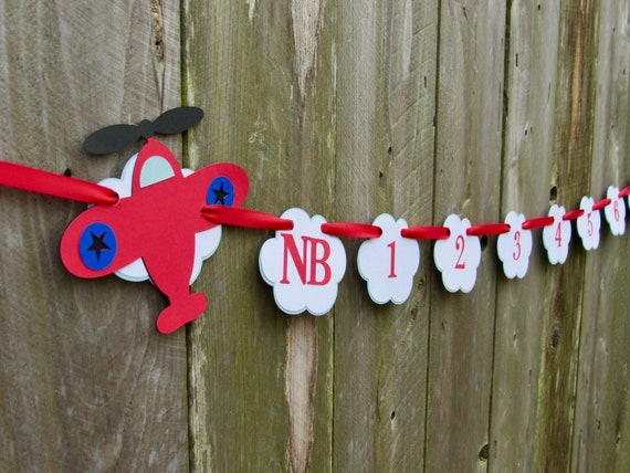 Airplane 1st Birthday Photo Banner Clips, Plane Birthday Banner, Plane Party, Transportation Party Decor, 12 month photo banner Il_570xn