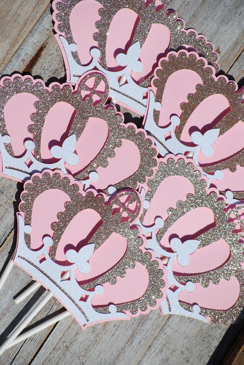 Baby Girl Shower Baby Shower Centerpiece Baby Girl Pink and Gold Crown Centerpiece Sticks Baptism Decor Baby 1st Birthday Decor