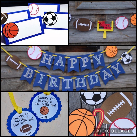 Sports Birthda Party Package, Sports banner, Football, Soccer, Basketball, Baseball, Sports First Birthday, Sports Baby Shower Il_570xn