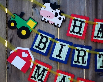 Tractor Barnyard Birthday Banner: Farm Theme Party Decorations