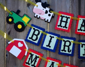 Bannière d'anniversaire de basse-cour de tracteur, bannière d'anniversaire de ferme, thème de partie de basse-cour, bannière de tracteur, décorations d'anniversaire de basse-cour, bannière de ferme