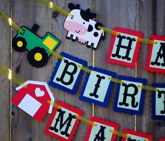 Tractor Barnyard Birthday Banner, Farm Birthday Banner, Barnyard Party Theme, Tractor Banner, Barnyard Birthday Decorations Il_570xn