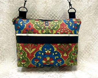 Jewel-Tone Crossbody. Handmade. Cotton Canvas. Medium Sized Handbag. Pockets. Adjustable Strap. Zipper Purse. 8.5”x7.5"x 2.5”. Gift for Her.