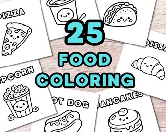 Easy Kawaii Food Coloring Pages - 25 pages - Kawaii Coloring Pages for Kids - Bold and Easy Coloring Book - Printable Coloring Pages