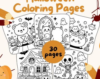 Kawaii Halloween Coloring Pages |Halloween Coloring Book Printable |Printable Coloring Sheets for Kids and Adults |Adults Digital Download