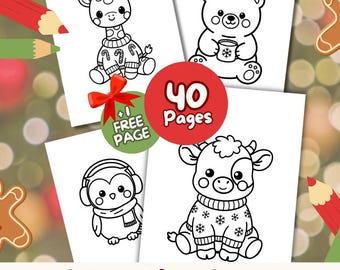 Kawaii Christmas Coloring Pages – 40 Cute & Easy Holiday Printables for Kids – Bold Lines PDF + Free Advent Calendar