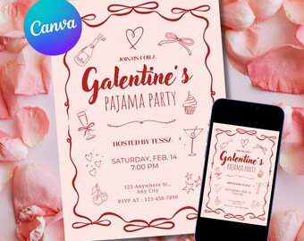 Galentines Pajama Party Invitation Template | Galentines Canva Template | Girls Night Invitation | Galentines Party Invitation