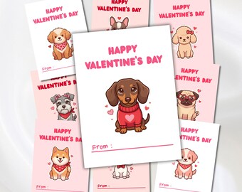 Printable Valentine's Day Cards | Dogs Valentines Cards | Kawaii Valentines Cards | Valentine Exchange Cards | Instant Download PDF