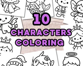 Kawaii Characters Coloring Pages | Cute Fantasy Creatures | Fairy, Elf, Princess, Pirate & More | Coloring Book PDF for Kids and Adults