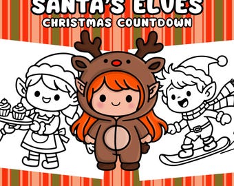 Christmas Coloring Book - Christmas Advent Calendar - Santas's Elves - Printable Holiday Coloring Pages - Adults and Kids coloring Book