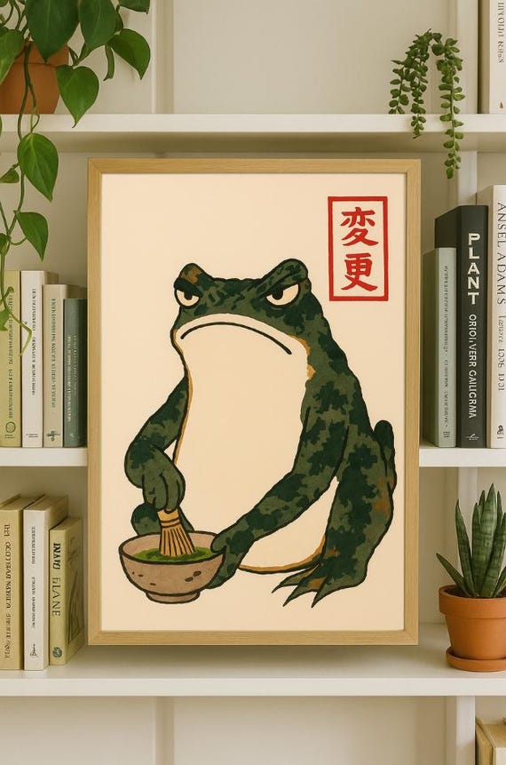 Japanese Matcha Frog Art Print | Zen Frog Wall Decor | Funny