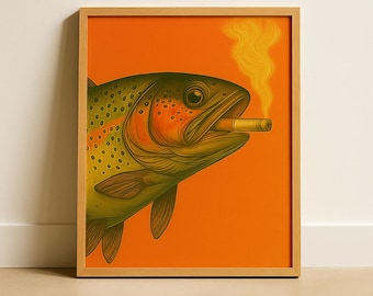 Smoky Trout Art Print | Retro Fish Illustration | Quirky Wall Art