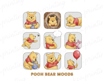 Pooh Bear Moods PNG ,Winnie the Pooh PNG, Family Png, Vacation Heat PNG, Kids T-Shirt Design