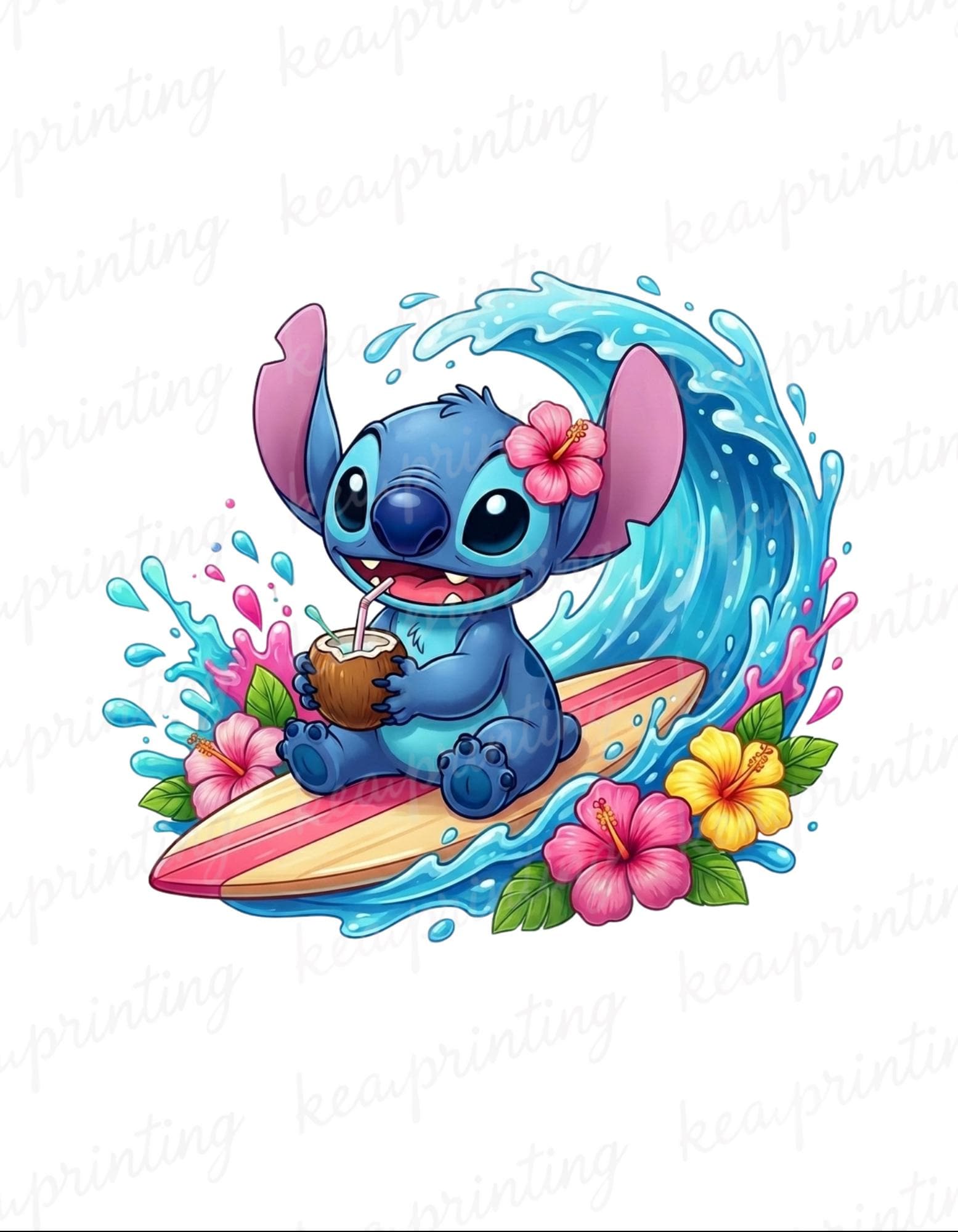 Stitch Summer Vibes Watercolor Splash Png, Stitch Floral Png