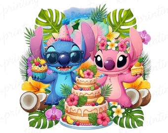 Stitch and Angel Birthday PNG , Stitch and Angel PNG, Cute Stitch PNG, Stitch Png for Shirt
