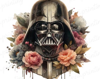 Star Wars Floral Darth Vader Splash and Watercolor Png Sublimation | Star Wars Movie Png | Vader Watercolor Design Png | Tshirt Design Png