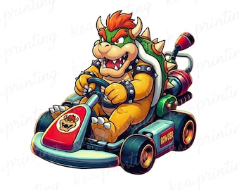 Bowser PNG, Super Mario Kart PNG SVG, Cute Mario Luigi Peach Yoshi Bowser Racing , Holiday Gamer Shirt Design